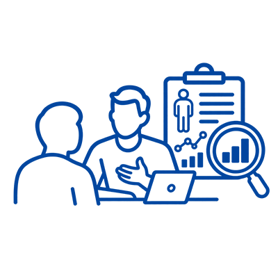Analyse Icon, das ein Beratungsgespräch darstellt