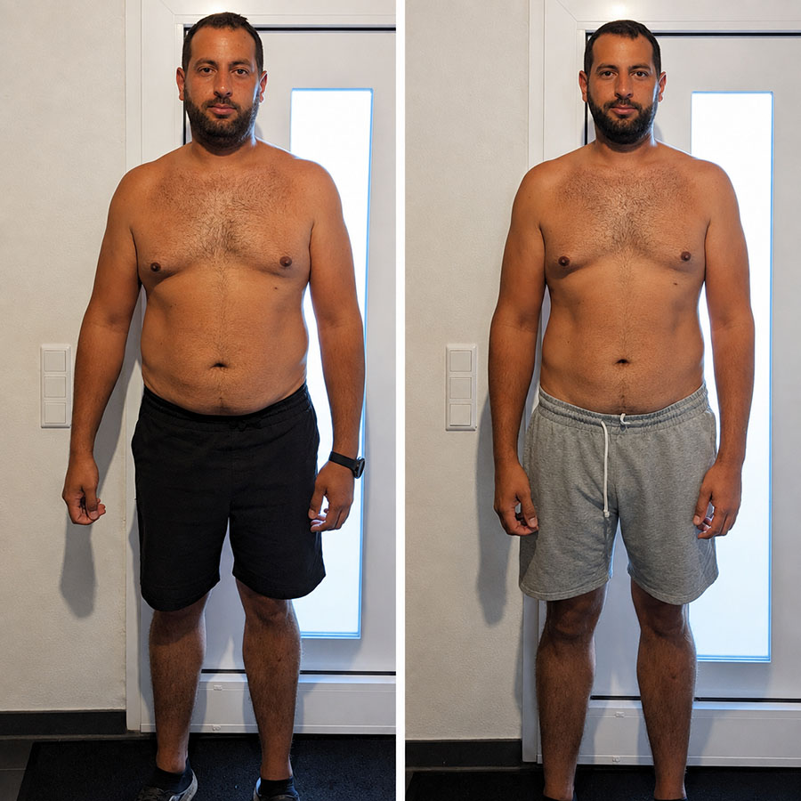 Samir-Vorher-Nachher-Front Vorher- Nachher- Vergleich eines Coachees, der 10 Kilo abgenommen hat
